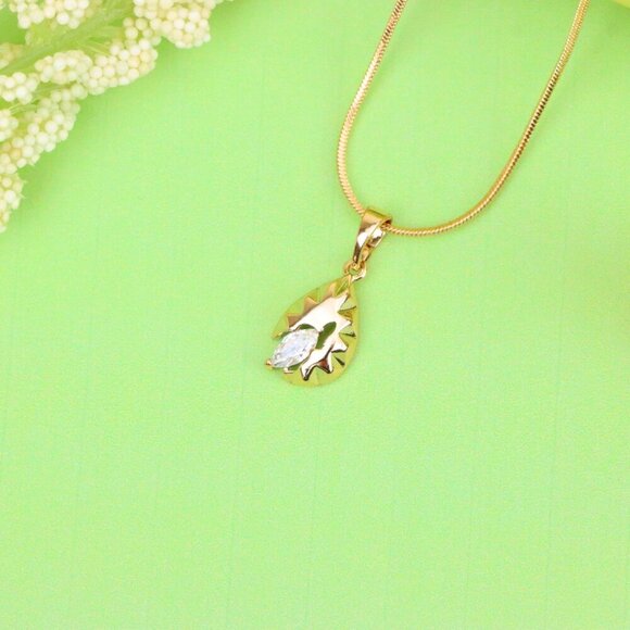 "Teardrop Leaf Pendant with Marquise White Stone in Gold Finish, XPPT1727 - Picture 2 of 13